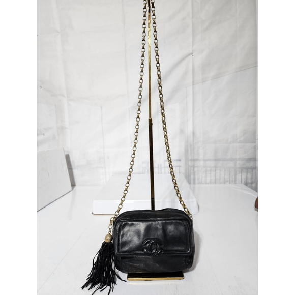 CHANEL Handbags - Chanel Lambskin Vintage Mini Fringe Camera Bag Black